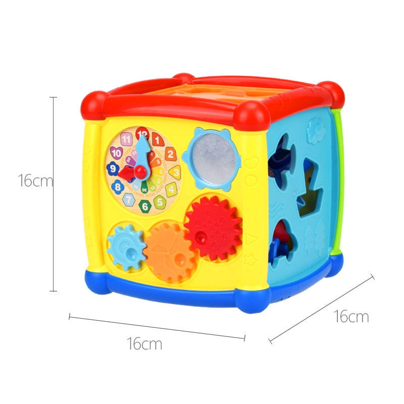 Musical Geometric Cube Toy Blocks Math Montessori Clock For Children Development Educational Box Flashing Sounding Toy