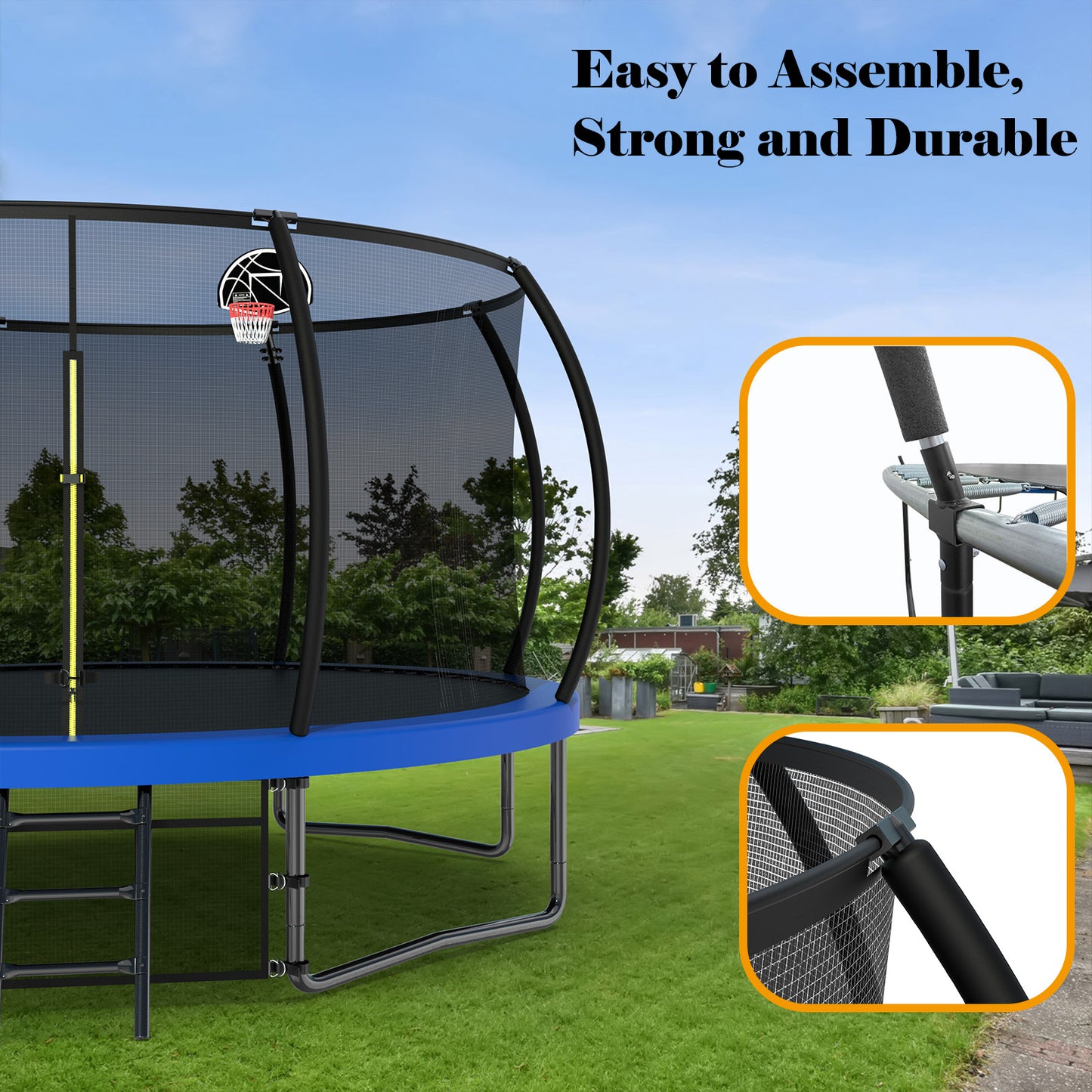 12FT Recreational Kids Trampoline with Safety Enclosure Net & Ladder, Outdoor Recreational Trampolines