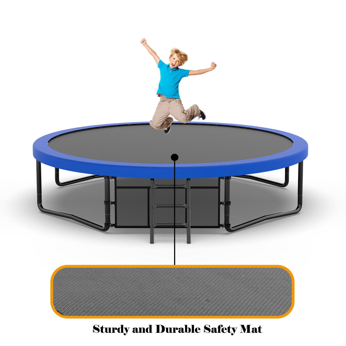 12FT Recreational Kids Trampoline with Safety Enclosure Net & Ladder, Outdoor Recreational Trampolines