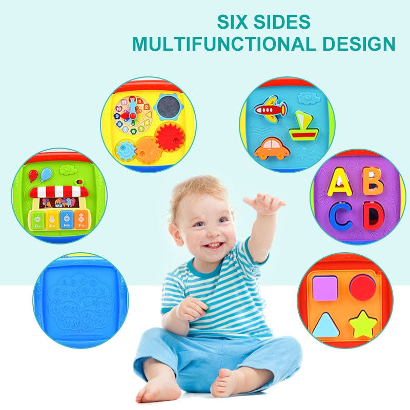 Musical Geometric Cube Toy Blocks Math Montessori Clock For Children Development Educational Box Flashing Sounding Toy