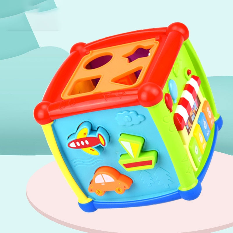 Musical Geometric Cube Toy Blocks Math Montessori Clock For Children Development Educational Box Flashing Sounding Toy